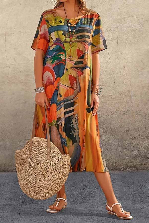 Tunic Round Neck Loose Beach Maxi Dress