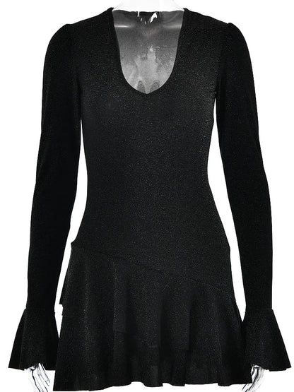 Deepv Brilliant Silk Long Sleeve Dress Ruffled Bodycon Mini Dress Female Tight Party Evening Vestidos