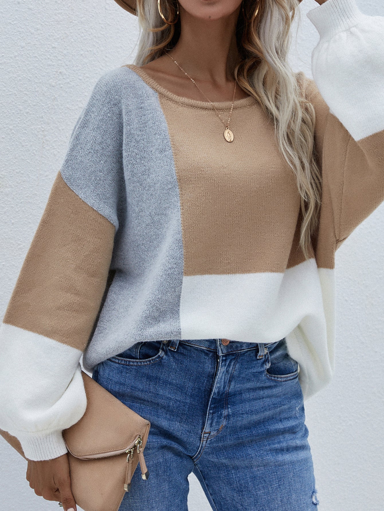 | Color Block Pattern Knit Sweater