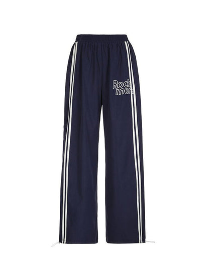 Navy Blue 90s Street Stripe Wide Leg Pants