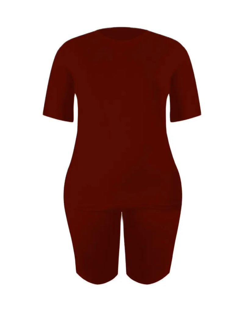 Basic Summer ’s Suit Short Sleeve Top and Pants Color Sportswear Slim Two-piece Outfit