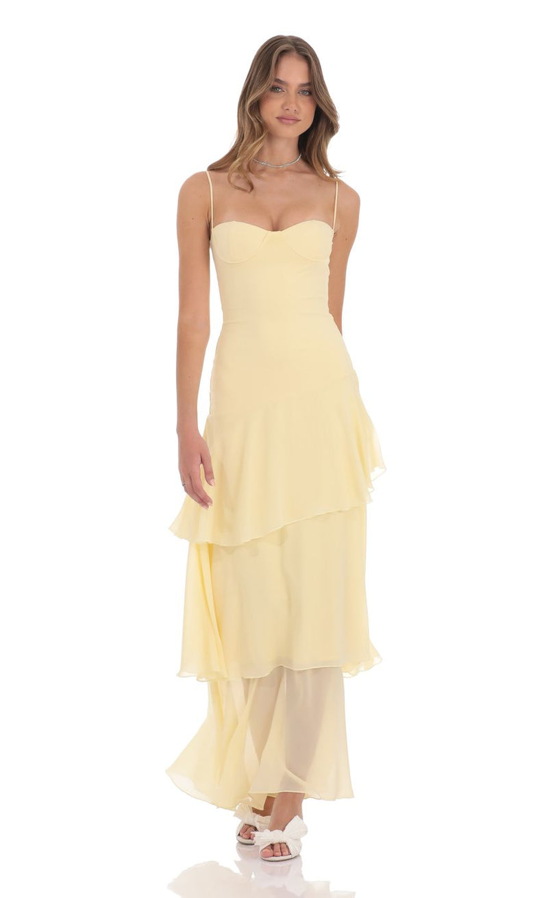 Marenna — Pastel Yellow Layered Maxi Dress With Strapless Bodice