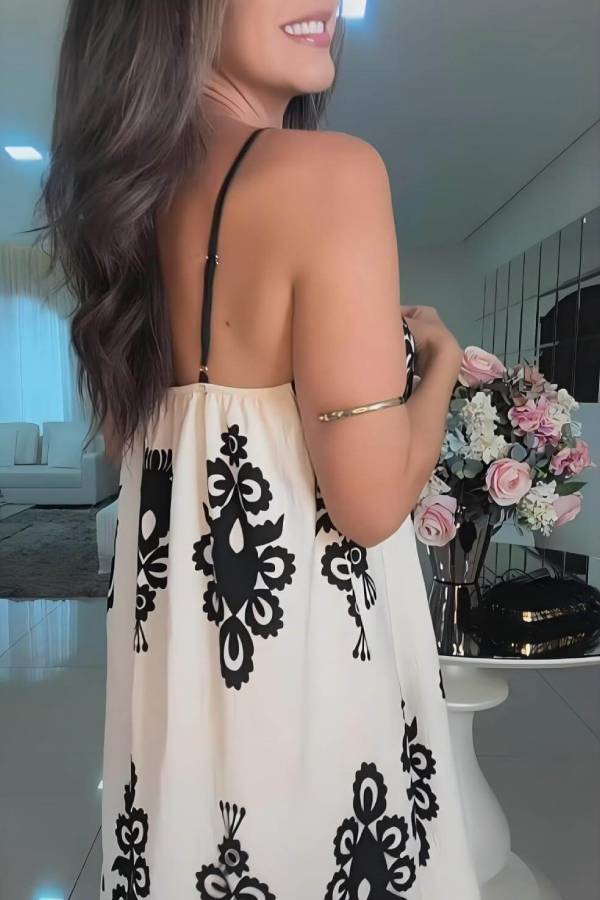 Pattern Print Patchwork Loose Maxi Dress