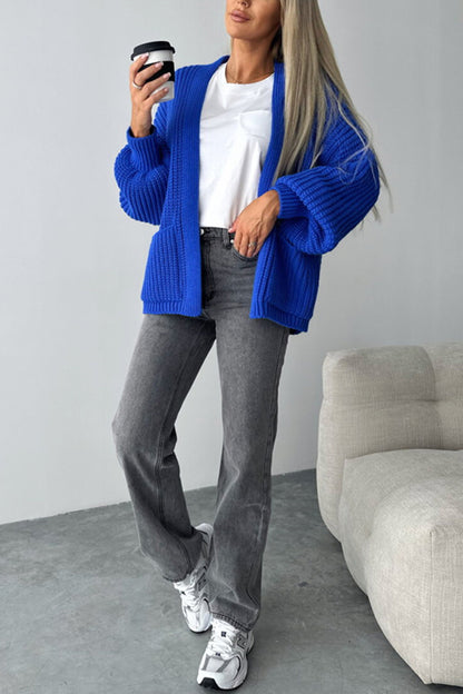 Color V-neck Long-sleeved Knitted Cardigan