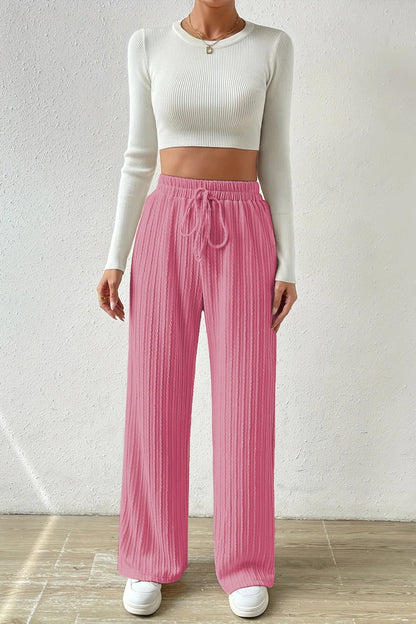 Elastic High Waist Straight Leg Knit Pants