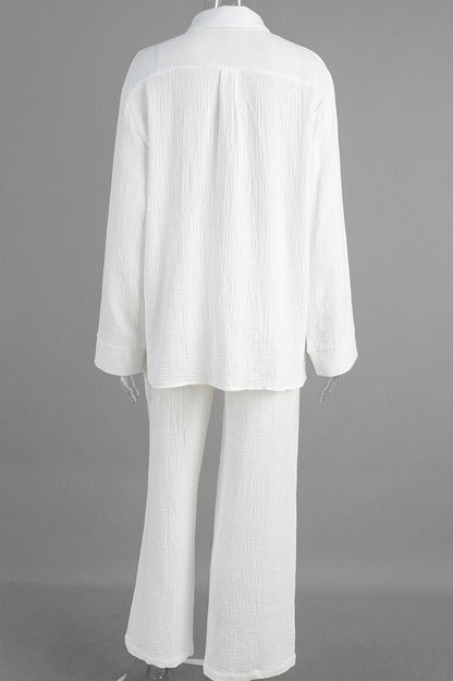 Cotton Wrinkled Shirt Pants Two Piece Set