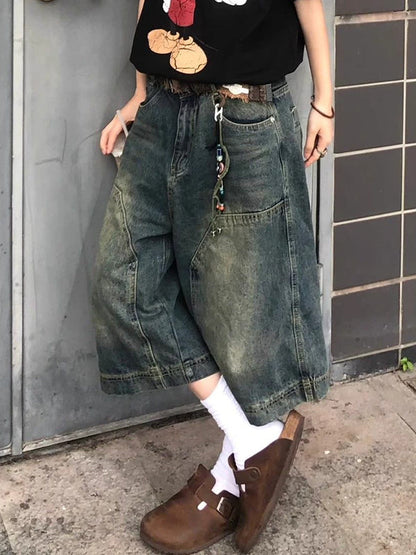 Blue American Washed Aged Denim Shorts