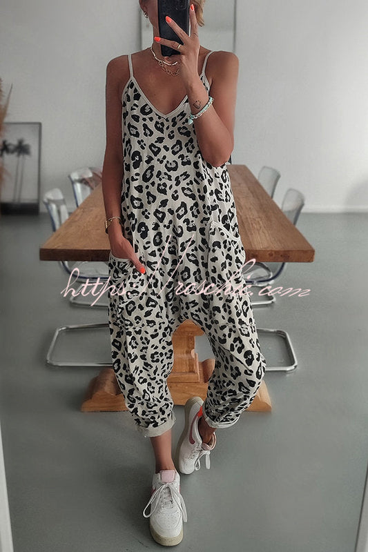 Kind and Leopard Pocketed Relaxed Strap Jumpsuit
