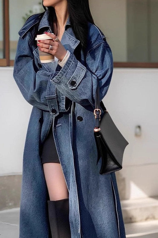 Washed Denim Lazy- Long Overcoat
