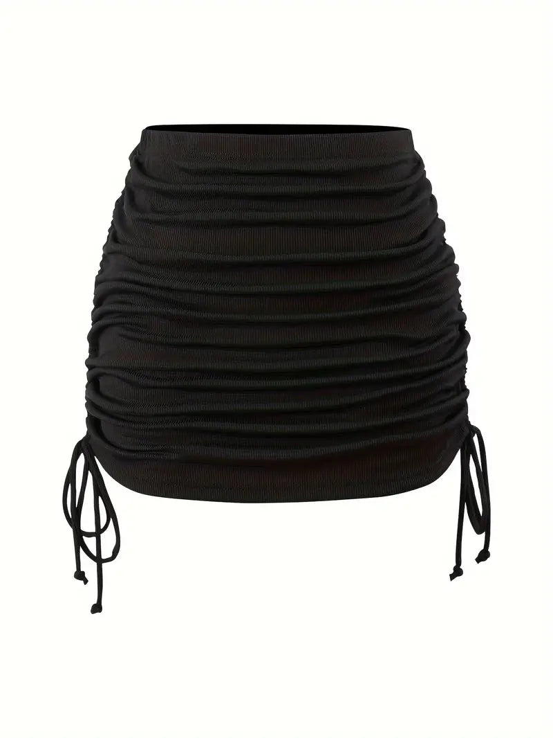 Black Drawstring Tie Side Beach Skirt