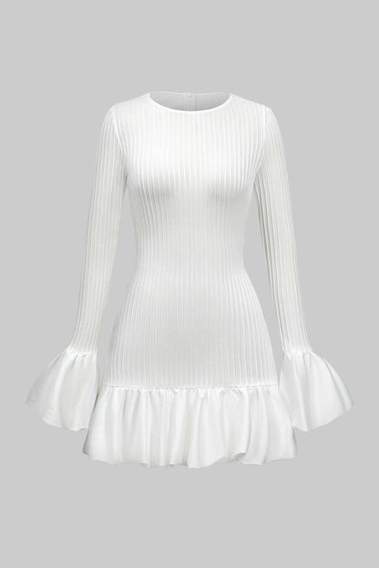 Color Puff Bell Sleeve Mini Dress