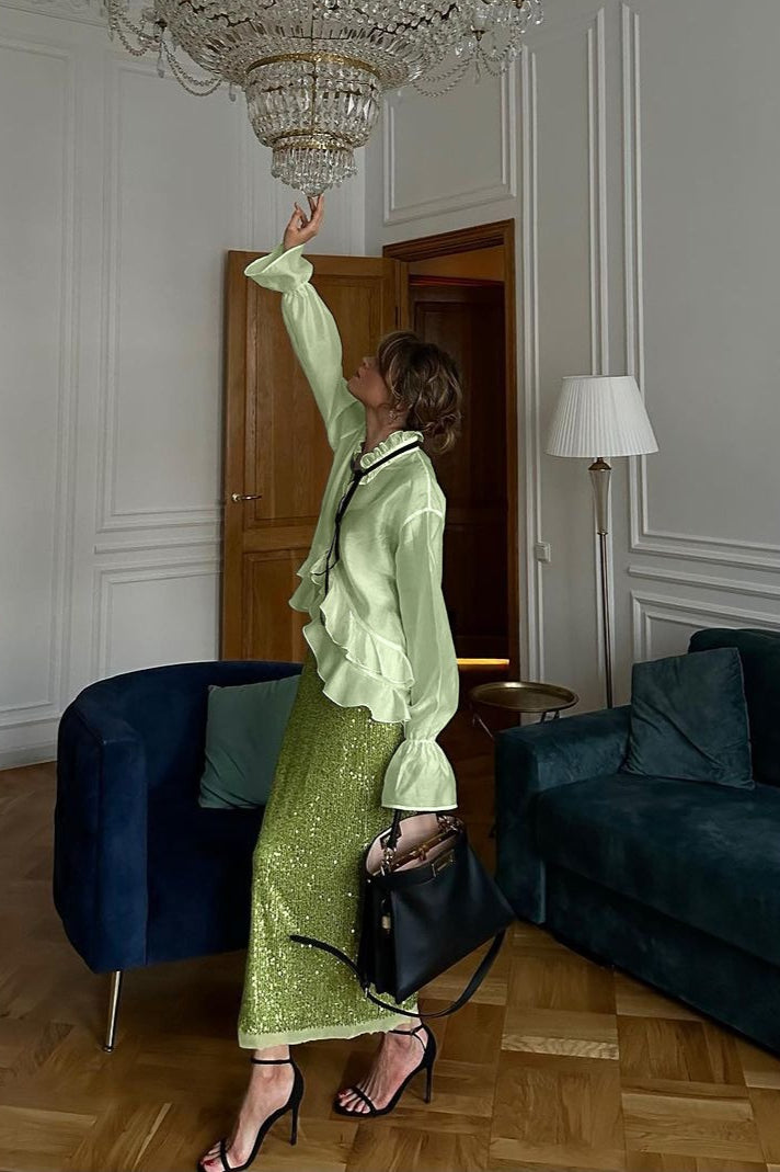 Sheer Bell-sleeve Stylish Blouse