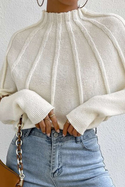 Color Mock Neck Textured Batwing Sleeve Sweater