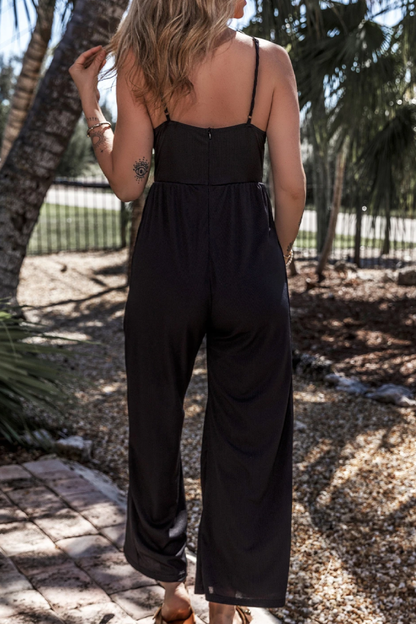 Black Cami V Neck High Waist Wide Leg Jumpsuit