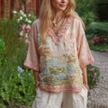 Women's Oil Painting Water Lily Inspired Patchwork Comfy Middle Sleeve Shirt elevenforest