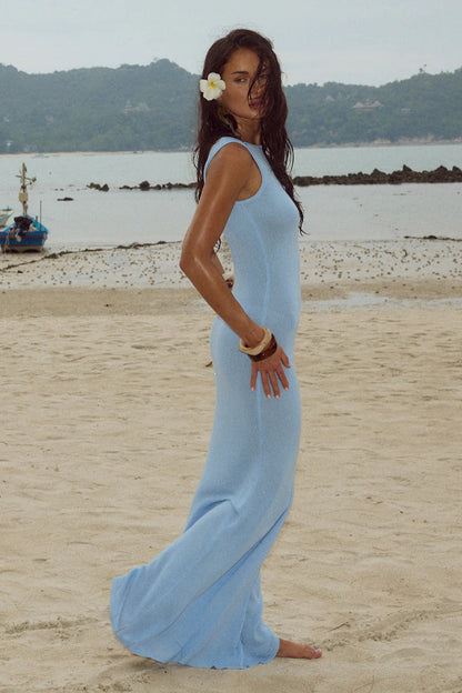 Shiny Sleeveless Backless Slim Maxi Dress