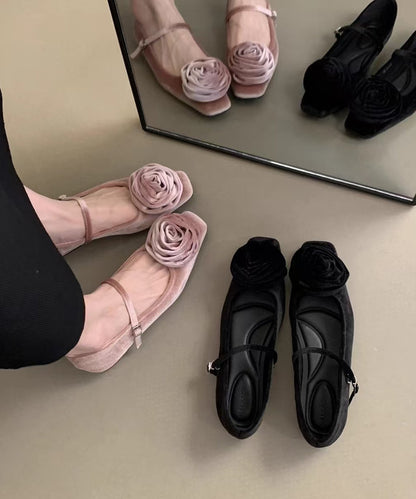 French Lace Up Splicing Flat Feet Shoes Pink Velour