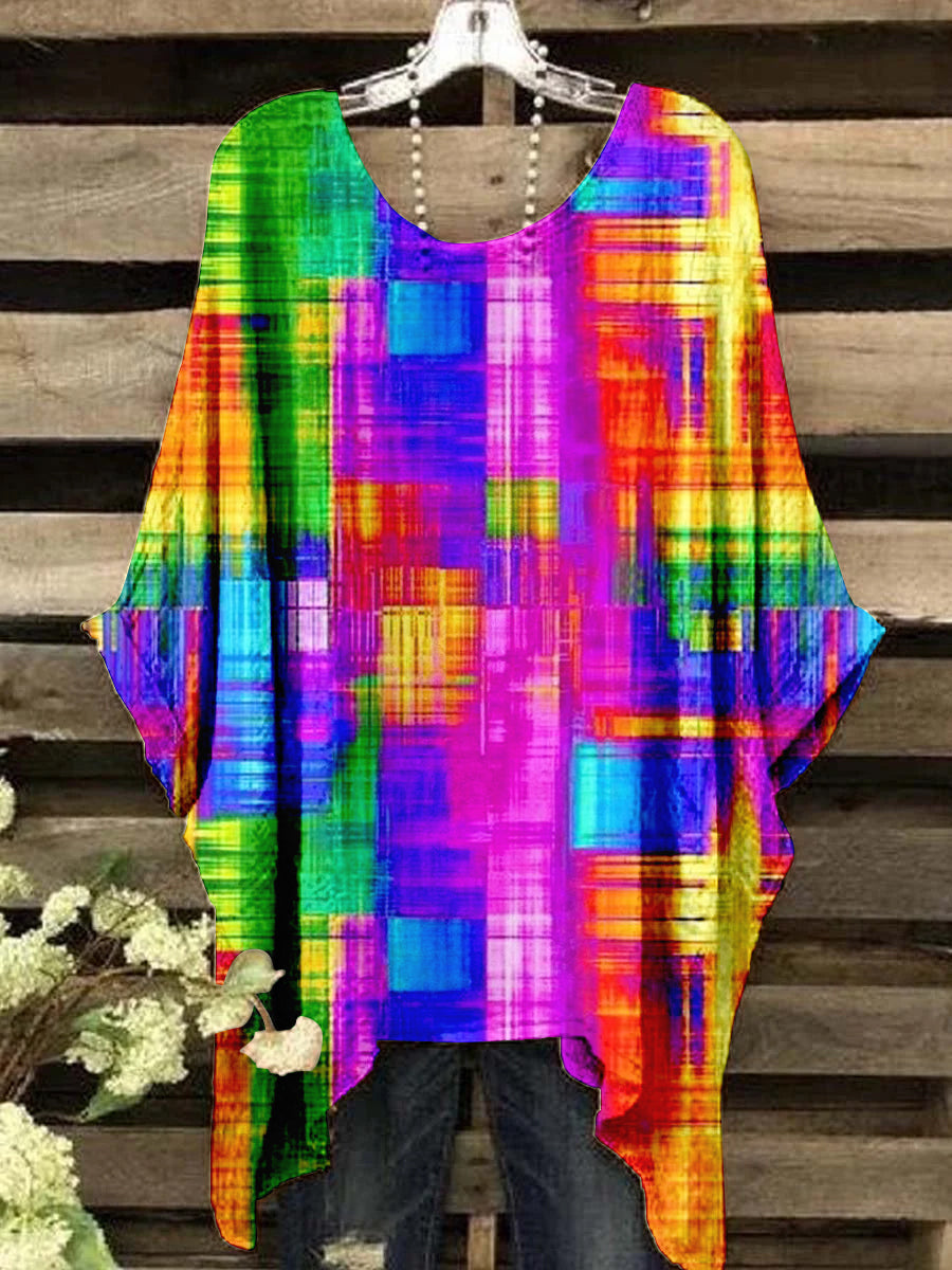 Women's Colorful Plaid Abstract Pattern Print Top