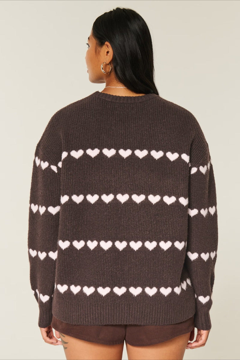Heart Fair Isle Striped Long Sleeve Knit Sweater