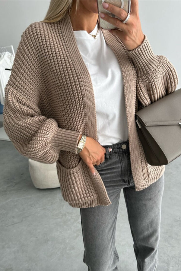 Color V-neck Long-sleeved Knitted Cardigan
