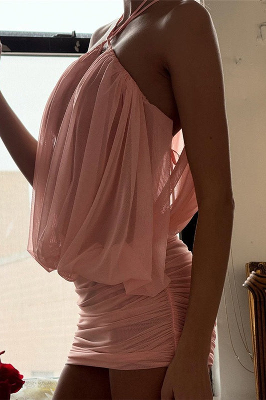 Halter Backless Bodycon V Neck Mini Dress