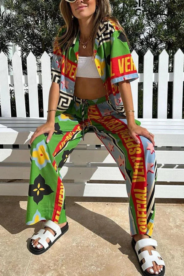 Contrast Print Two Piece Set
