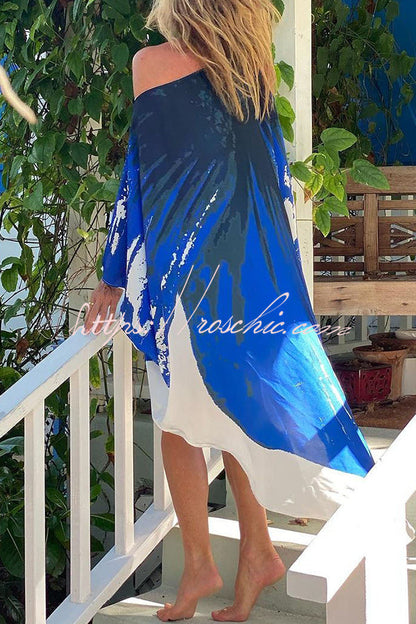 Unique Printed One Shoulder Cover Up Maxi Dress