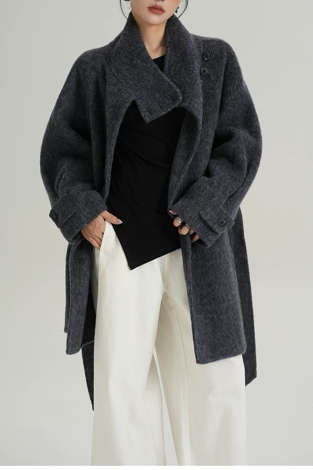 Wool Warm Loose Mock-neck Coat