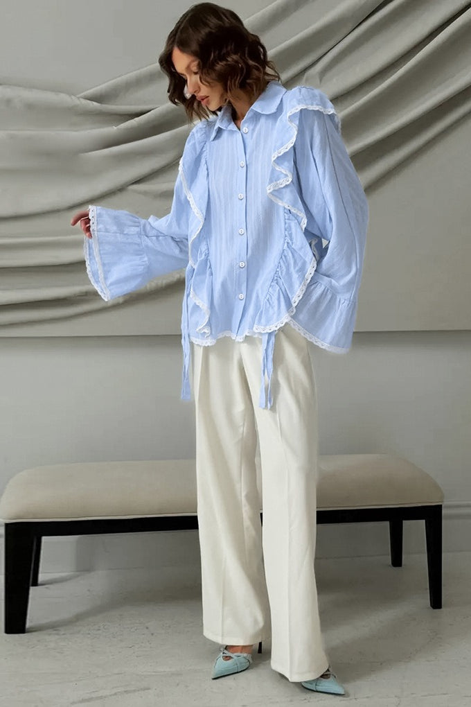Jacquard Bell Sleeve Loose Blouse