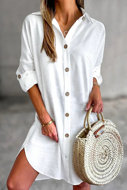 Color Button-down Shirt Style Mini Dress