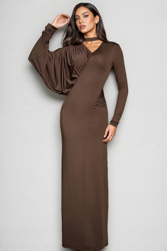 Nyx V-neck Brown Maxi Dress