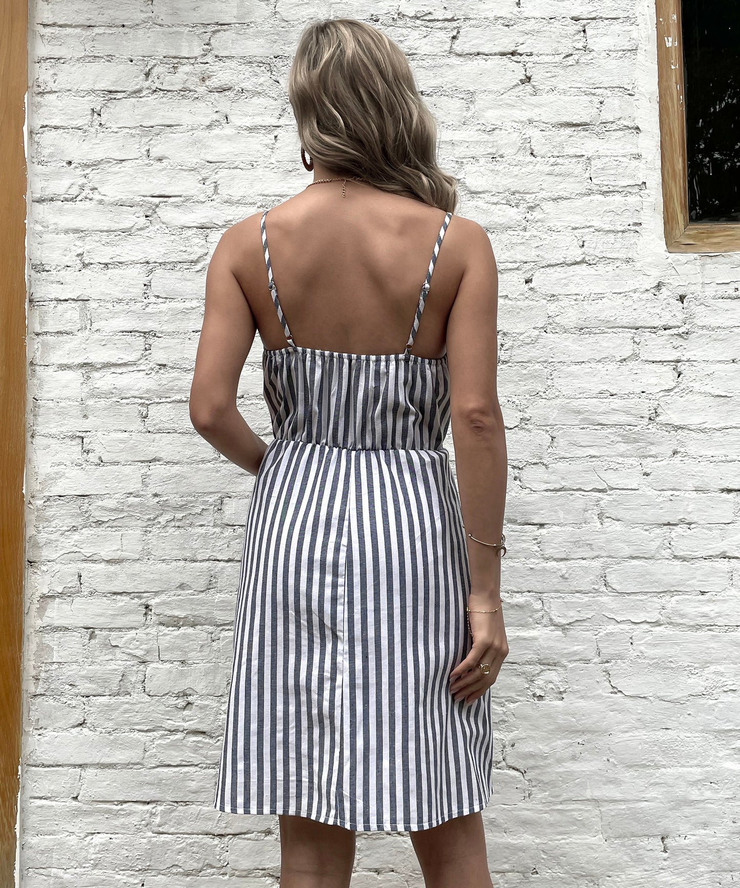 Madelyn Linen Dress - Gray Stripe