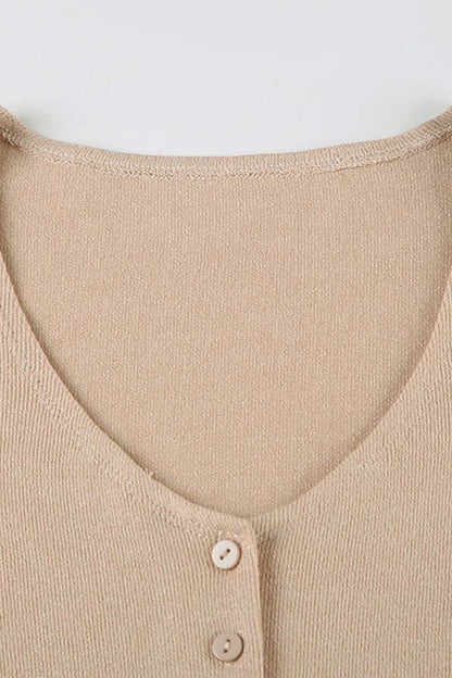 Deep V-neck Buttoned Sweater Dress