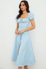 Blue Ivory Puff Sleeve Midi Dress