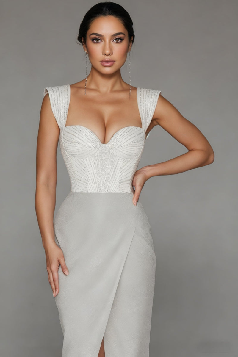 Dune Backless Split Maxi Dress-white