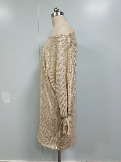 A-line Loose Asymmetric Sequined Color One-shoulder Mini Dresses
