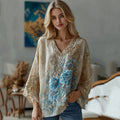 Vintage Marble Texture Collection Bohemia Gradient Gilded Pattern Linen V Neck T-shirt elevenforest