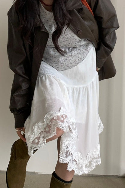 Fashionable Asymmetrical Lace Panel Midi Skirt