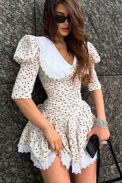Peter Pan Collar Short Sleeve Mini Dress