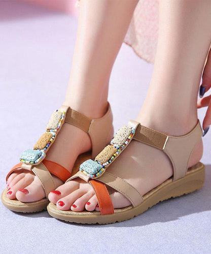 Orange Flat Sandals Cowhide Leather Handmade Best Sandals for Walking