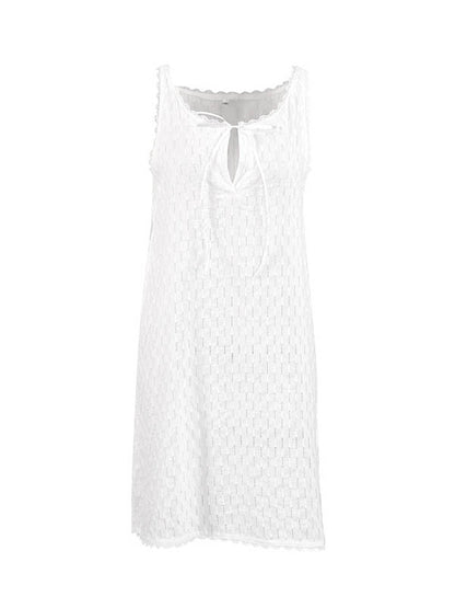 Loose Sleeveless Color Split-side Tied V-neck Mini Dresses