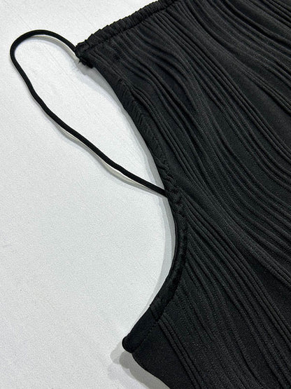 Bodycon Sleeveless Pleated Color Split-back Split-joint Zipper Spaghetti-neck Maxi Dresses