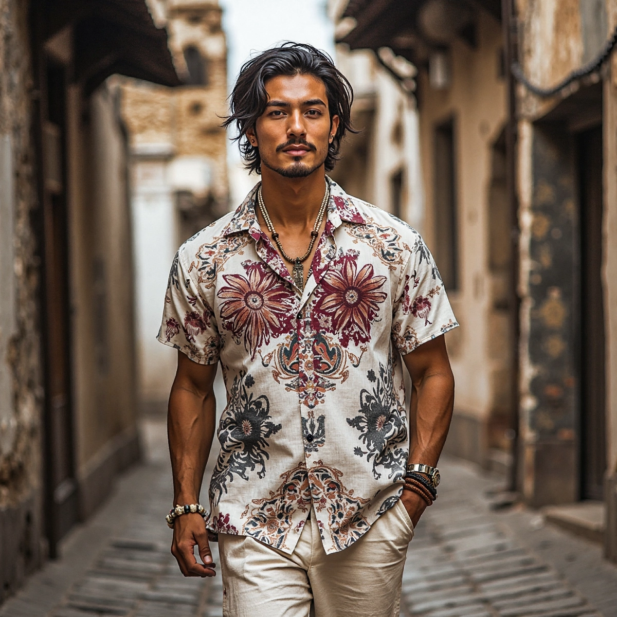 Men's Floral Linen Casual Short Sleeve Shirt elevenforest