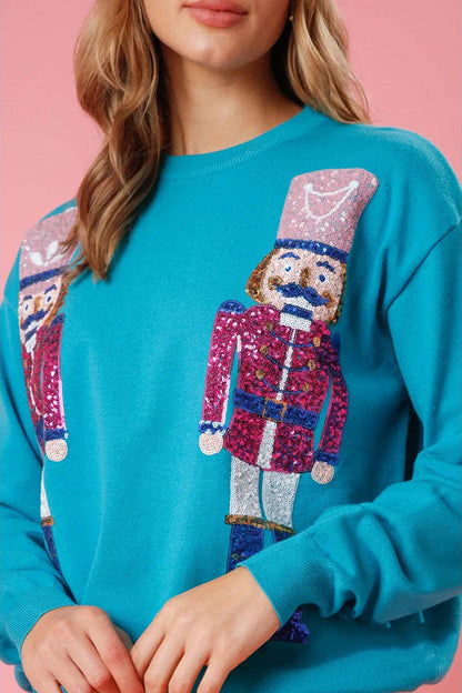Christmas Guards Sequined Round Neck Loose Sweatshirt