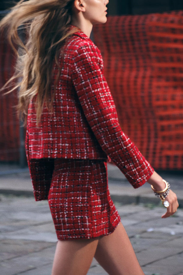 Fashionable Tweed Plaid Texture Mini Skirt