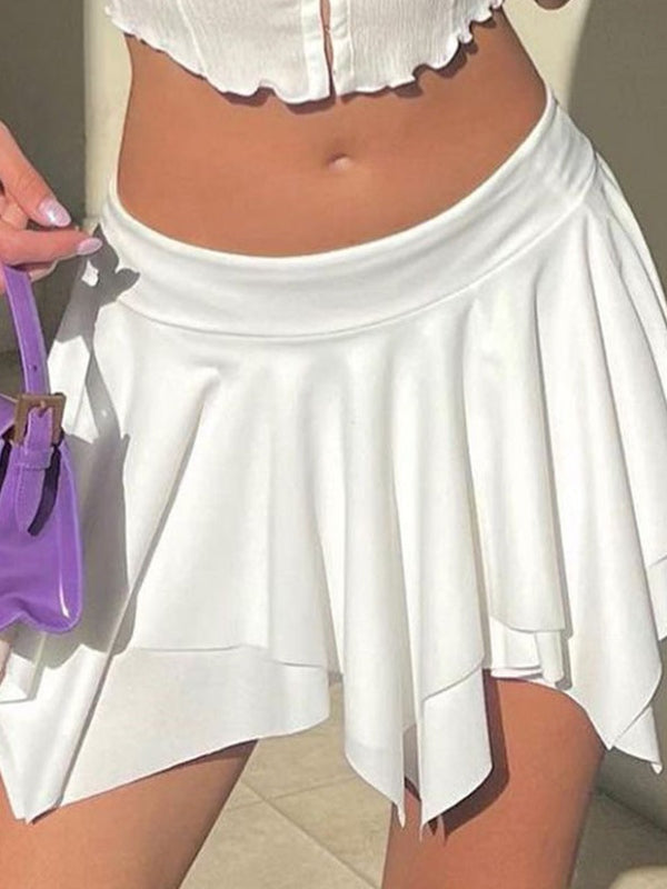 White Irregular Hem Mini Skirt