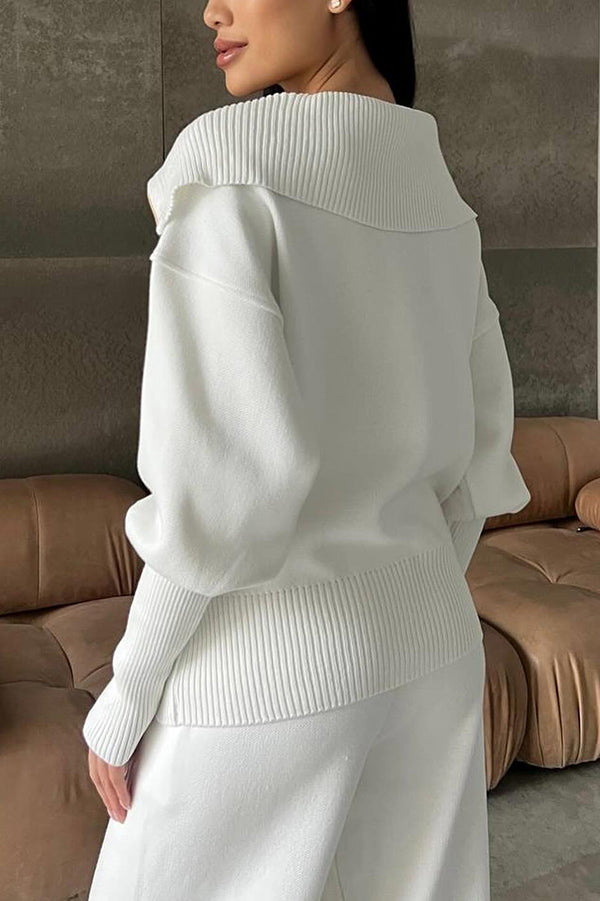 Color Long-sleeved Zip-up Sweatshirt and Elastic Waist Loose Pocket Pants Set