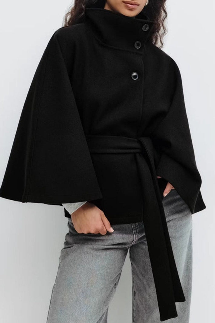 Color Cape Collar Belted Trench Coat