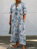 Spring Cherry Blossom Pattern Printed Women's Pocket Cotton Dress