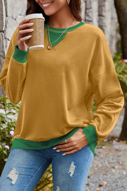 Fashionable Contrasting Color Loose Long-sleeved Sweatshirt